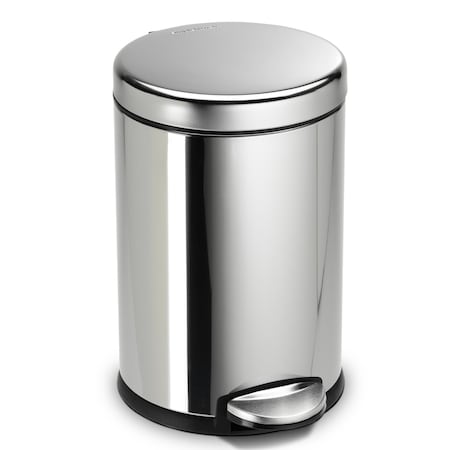 Simplehuman 4.5 Liter/1.2 Gallon Round Bathroom Step Trash Can, Polished Stainless Steel CW1851